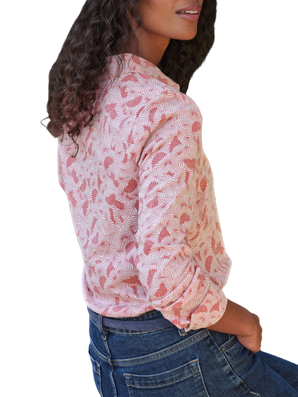 Pure Collection Fan Print Cotton Jersey Shirt, Pink - view 2, Pink