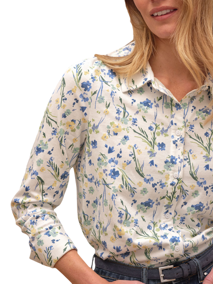 Pure Collection Flora Cotton Jersey Shirt, Floral - view 2, Floral