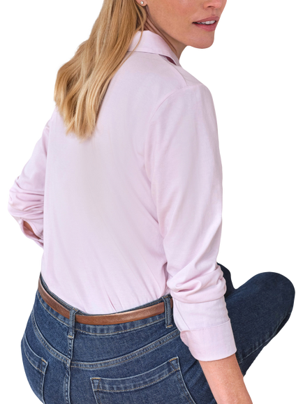 Pure Collection Cotton Jersey Shirt, Pink - view 2, Pink