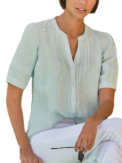 Pure Collection Linen Short Sleeve Top, Duck Egg, Duck Egg