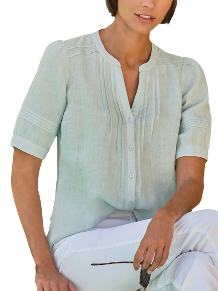 Pure Collection Linen Short Sleeve Top, Duck Egg, Duck Egg