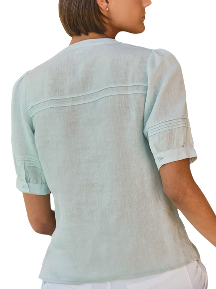 Pure Collection Linen Short Sleeve Top, Duck Egg - view 2, Duck Egg