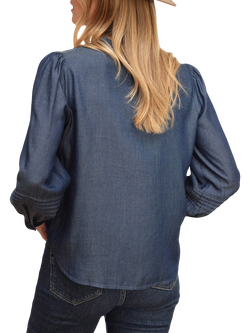Pure Collection Pleated Long Sleeve Blouse, Blue Ink - view 2, Blue Ink