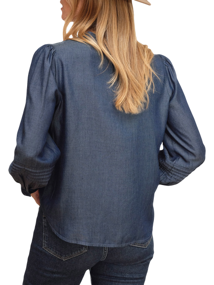 Pure Collection Pleated Long Sleeve Blouse, Blue Ink - view 2, Blue Ink
