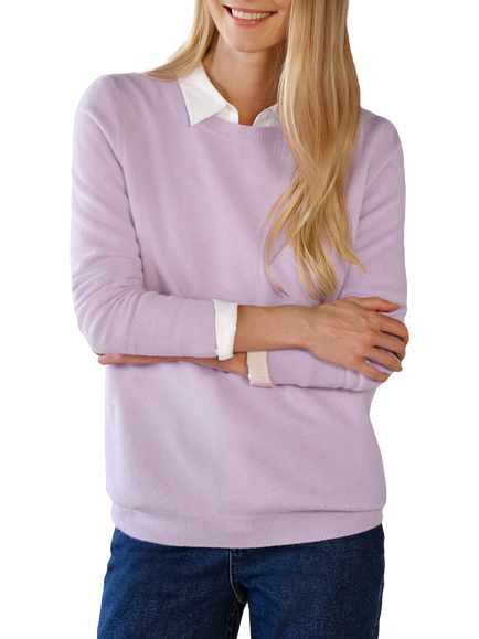 Pure Collection Cashmere Longer Length Crew Neck Jumper, Wisteria, Wisteria