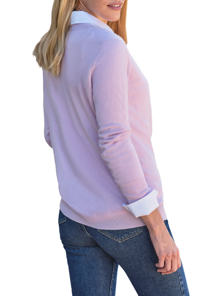 Pure Collection Cashmere Longer Length Crew Neck Jumper, Wisteria - view 2, Wisteria