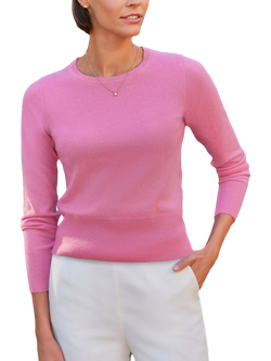 Pure Collection Pure Cashmere Cropped Crew Neck Jumper, Rosy Pink, Rosy Pink