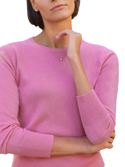Pure Collection Pure Cashmere Cropped Crew Neck Jumper, Rosy Pink - view 2, Rosy Pink