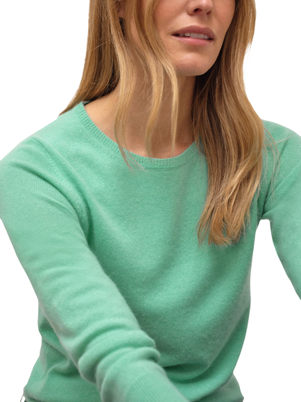 Pure Collection Cashmere Figure Skimming Crew Neck Jumper, Spring Time Green - view 2, Spring Time Green