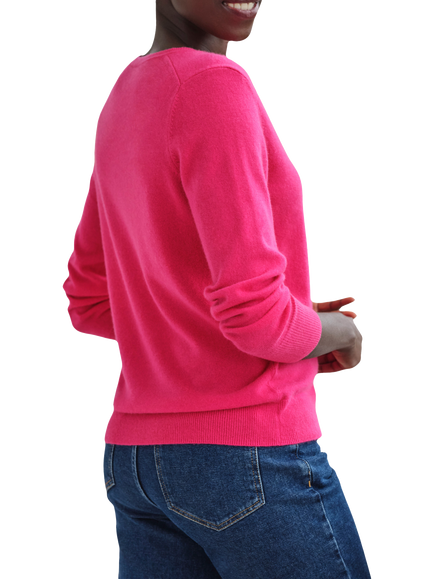 Pure Collection Pure Cashmere V-Neck Jumper, Pink Fuchsia - view 2, Pink Fuchsia