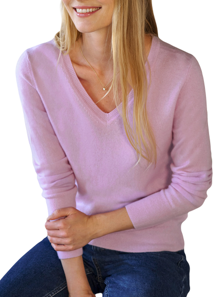 Pure Collection Pure Cashmere V-Neck Jumper, Lilac, Lilac