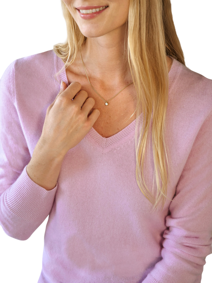 Pure Collection Pure Cashmere V-Neck Jumper, Lilac - view 2, Lilac