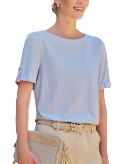 Pure Collection Button Tab Sleeve T-Shirt, Blue