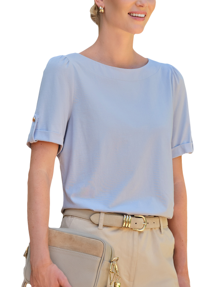 Pure Collection Button Tab Sleeve T-Shirt, Blue