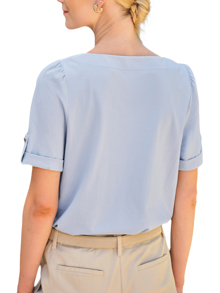 Pure Collection Button Tab Sleeve T-Shirt - view 2, Blue