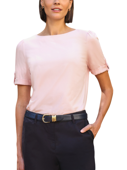 Pure Collection Button Tab Sleeve T-Shirt, Pink