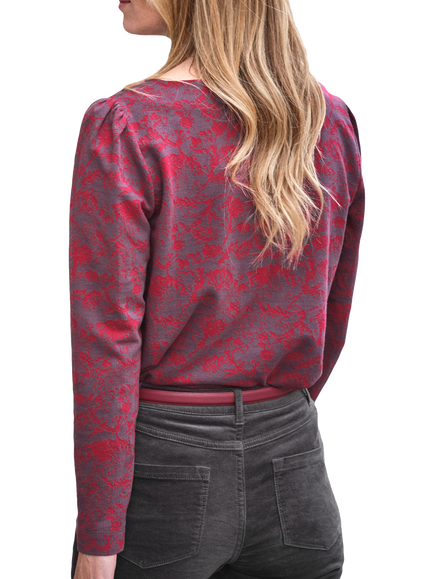 Pure Collection Cotton Jacquard Long Sleeve Shirt, Deep Red - view 2, Deep Red