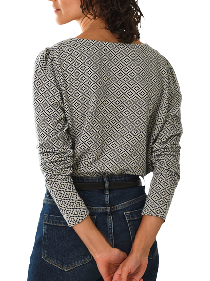 Pure Collection Cotton Jacquard Tile Print Top, Navy/White - view 2, Navy/White