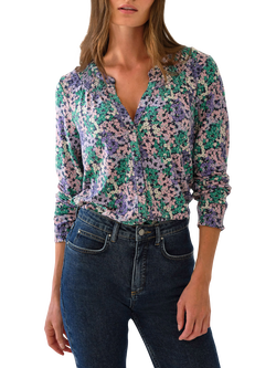 Pure Collection Shirred Jersey Blouse, Pink Ditsy, Pink Ditsy