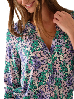 Pure Collection Shirred Jersey Blouse, Pink Ditsy - view 2, Pink Ditsy