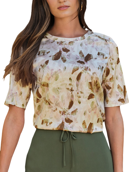 Pure Collection Floral Silk Blend T-Shirt, Natural, Natural