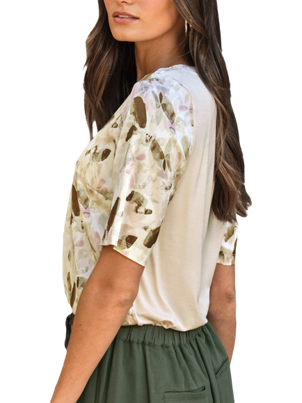Pure Collection Floral Silk Blend T-Shirt, Natural - view 2, Natural