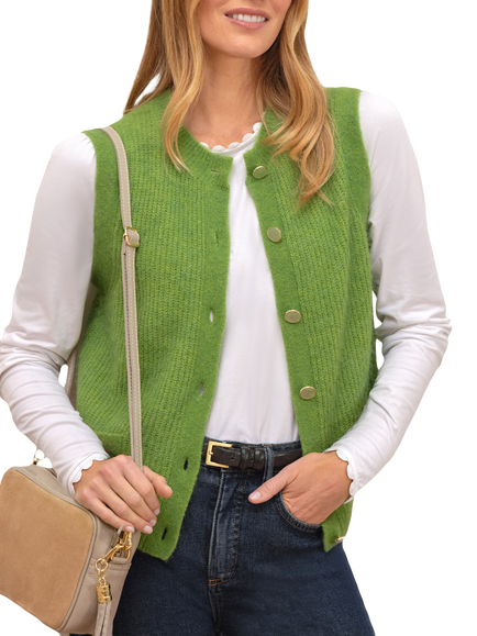 Pure Collection Wool Blend Fluffy Waistcoat, Soft Olive, Soft Olive