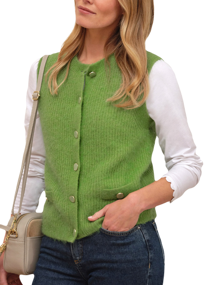 Pure Collection Wool Blend Fluffy Waistcoat, Soft Olive - view 2, Soft Olive