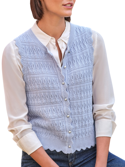 Pure Collection Knitted Cotton Waistcoat, Blue Mist, Blue Mist
