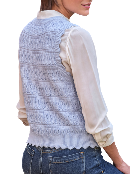 Pure Collection Knitted Cotton Waistcoat, Blue Mist - view 2, Blue Mist