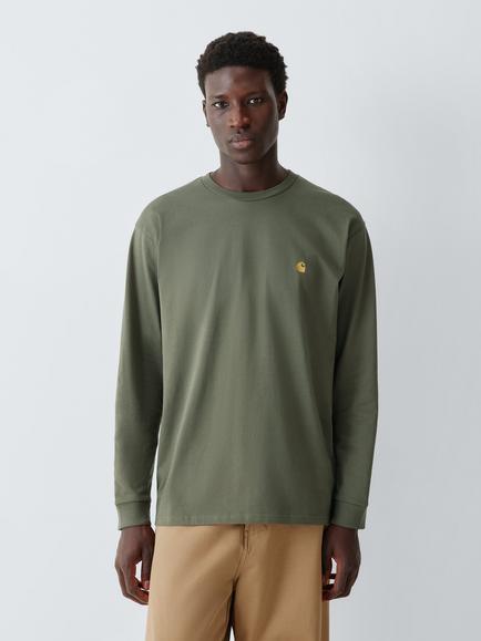Carhartt WIP Chase Crew Neck Long Sleeve Cotton T-Shirt, Leaf/Gold, Leaf/Gold