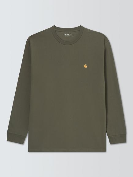 Carhartt WIP Chase Crew Neck Long Sleeve Cotton T-Shirt, Leaf/Gold, Leaf/Gold