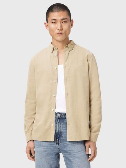 AllSaints Birchwood Slim Fit Cotton Shirt, Cord Brown, Cord Brown