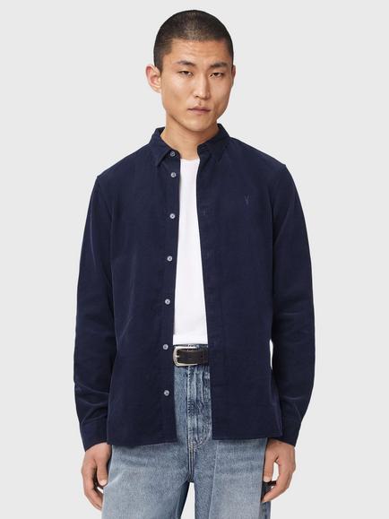AllSaints Birchwood Slim Fit Cotton Blend Shirt, Sapphire Blue, Sapphire Blue