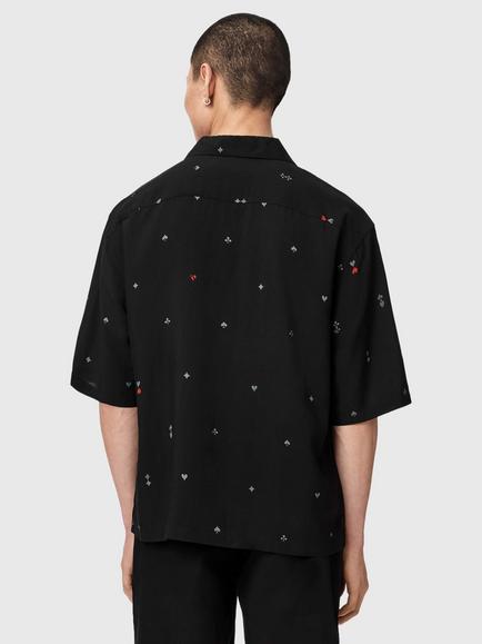 AllSaints Cardsuit Loose Fit Cotton Blend Shirt - view 2, Black