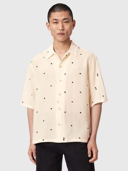 AllSaints Cardsuit Loose Fit Cotton Blend Shirt, Ecru