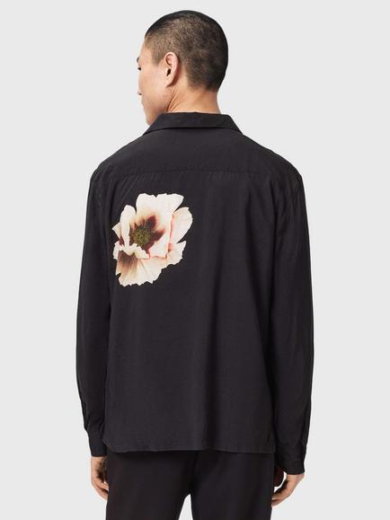 AllSaints Floraison Cotton Rich Loose Fit Floral Shirt, Black - view 2, Black