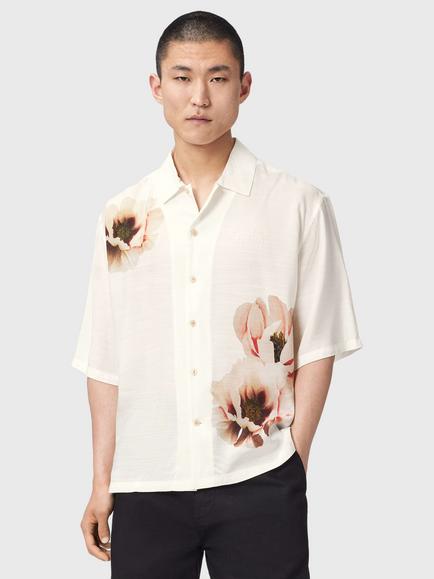 AllSaints Floraison Cotton Rich Loose Fit Floral Shirt, Ecru, Ecru