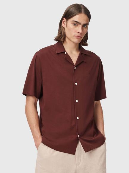 AllSaints Hudson Cotton Loose Fit Shirt, Burnt Red, Burnt Red