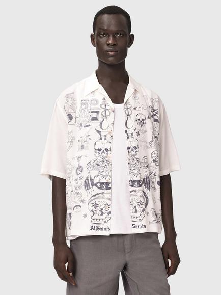 AllSaints Ignis Lyocell Rich Loose Fit Graphic Shirt, Ecru, Ecru