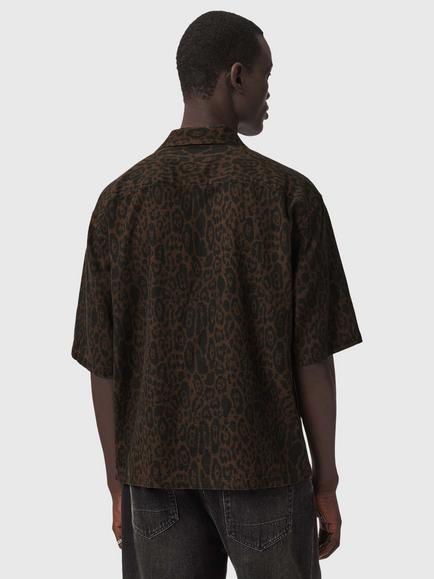 AllSaints Leopardo Tencel Rich Loose Fit Animal Shirt, Brown - view 2, Hot Choc Brown