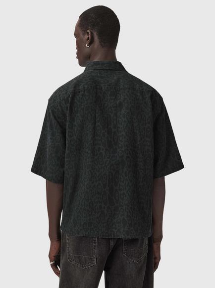 AllSaints Leopardo Cotton Loose Fit Animal Shirt, Iron Black - view 2, Iron Black