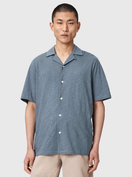 AllSaints Robson Cotton Loose Fit Shirt, Lunar Blue, Lunar Blue
