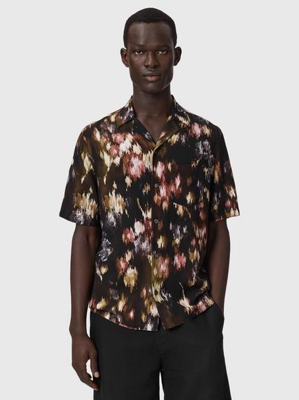 AllSaints Wildflower Cotton Loose Fit Abstract Shirt, Black, Black