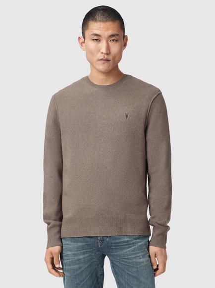AllSaints Statten Crew Jumper xxx containing LENZING™ ECOVERO™ Viscose, Cord Brown, Cord Brown