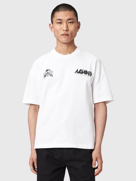 AllSaints Chromium Loose Fit Cotton T-Shirt, Ashen White