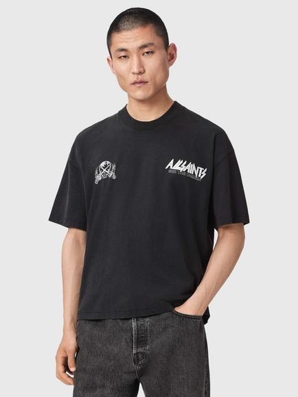 AllSaints Chromium Loose Fit Cotton T-Shirt, Washed Black
