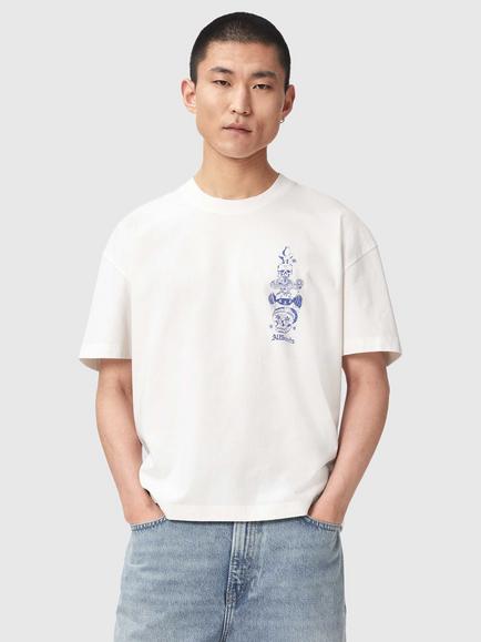 AllSaints Ignis Cotton Loose Fit Short Sleeve Graphic T-Shirt, Chalk White