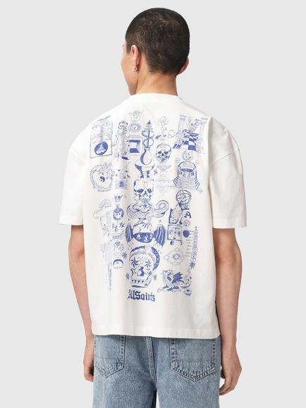 AllSaints Ignis Cotton Loose Fit Short Sleeve Graphic T-Shirt - view 2, Chalk White