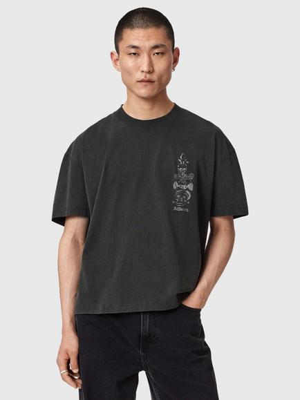 AllSaints Ignis Cotton Loose Fit Short Sleeve Graphic T-Shirt, Washed Black